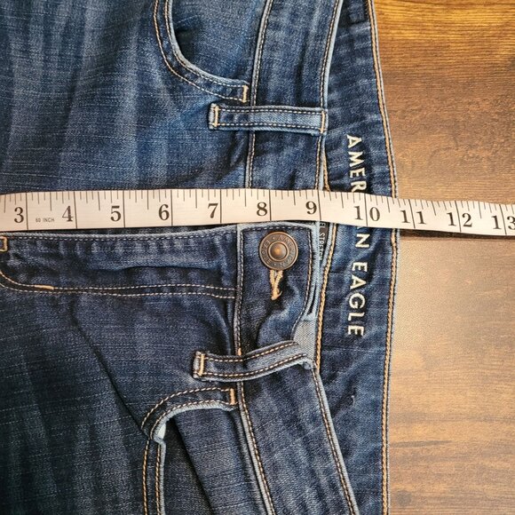 American Eagle Jeans 8 R Next Level Stretch Jegging Crop Medium Dark Wash Ripped - Picture 9 of 11